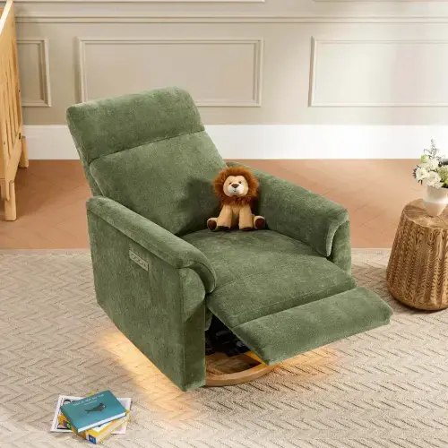 Lulla Power Swivel Nursery Glider Recliner with Power Headrest and Nightlight