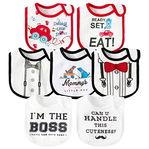 7Pcs Cotton Waterproof Baby Bibs Hook Loop Closure Newborn Bib Keepsake Baby Gift for Drooling Feeding Eating