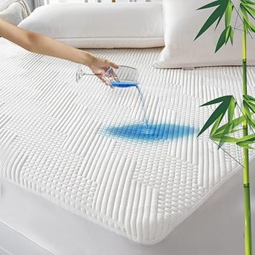 GRT Waterproof California King Mattress Protector Rayon Bamboo - 3D Air Fiber Cooling Mattress Cover Breathable Ultra Soft, Mattress Pad Noiseless Fits up to 26'' Deep Pocket Machine Washable
