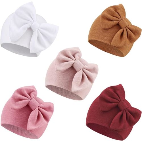 BQUBO Newborn Baby Girls Hats Hospital Hat Baby Cotton Beanie Infant Big Bow Hats for 0-24 Months