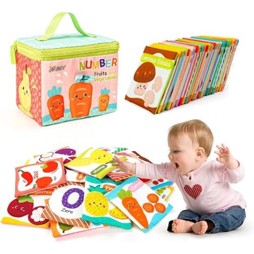 Jollybaby Reusable Soft Cloth ABC Alphabet/Letters Animal Flash Cards for Baby 0-6-12-18 Months, Curious Baby First Words Learning Activity Flashcards, Montessori Sight Words Toy - Easter Gifts
