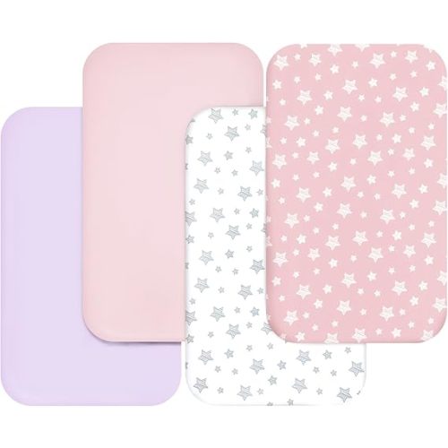 Bassinet Sheets for Baby Boys Girls 4 Pack(33" x 20"), Compatible with AirClub, Mika Micky, Baby Delight, Dream On Me, Koola, AMKE and Other Rectangle Bassinet Mattress, Pink