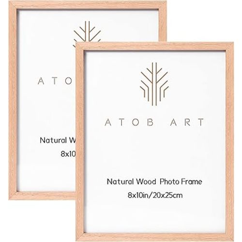 ATOBART 8x10inch Picture Frames, Oak Wood Photo Frame Set with High Definition Glass for Wall Mount or Table Top Display, Natural Wood Color,Set of 2