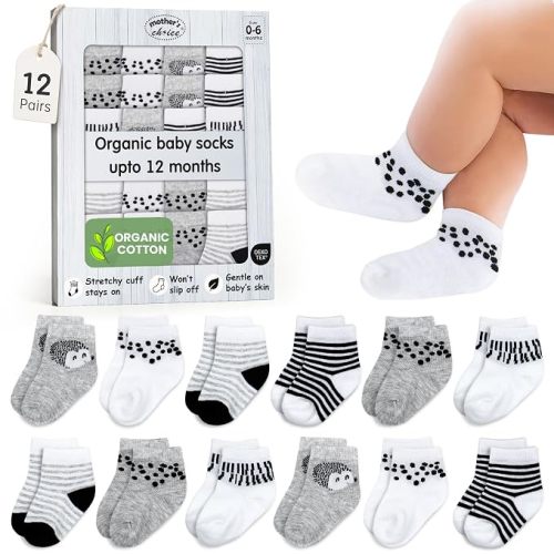 Organic Cotton Blend 12 Pairs Baby Socks 0-6 M Unisex Registry & Gift
