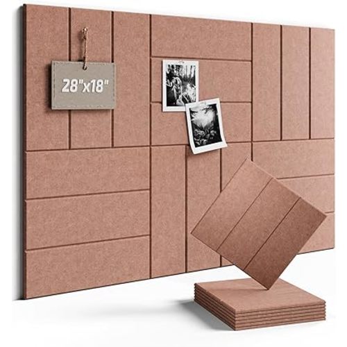 Felt Bulletin Board Tiles -28"x18" with 40 Adhesive Tabs, Cork Board Alternative for Office Decor, Push Pin Board Wall Organizer 6-Pack(Terracotta)