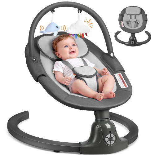 Babyeap Electric Baby Swing for Infants, 5 Speeds, Remote Control, Bluetooth and Built-in Sounds,Gray