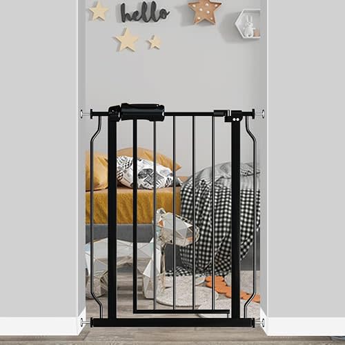 Fairy Baby Narrow Baby Gate for Doorways Stairs, 24-29 inch Wide Pressure Mounted Walk Through Metal Auto Close Safety Child Gates for Kids or Pets, Black