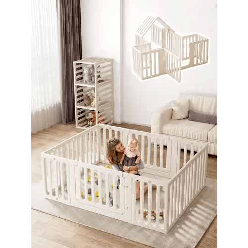 VBABY Baby Playpen, Plastic Play Pen for Babies and Toddlers 1-3, 12 Panels Large Kids Playyard, Indoor & Outdoor Baby Fence, 66" x 51", White