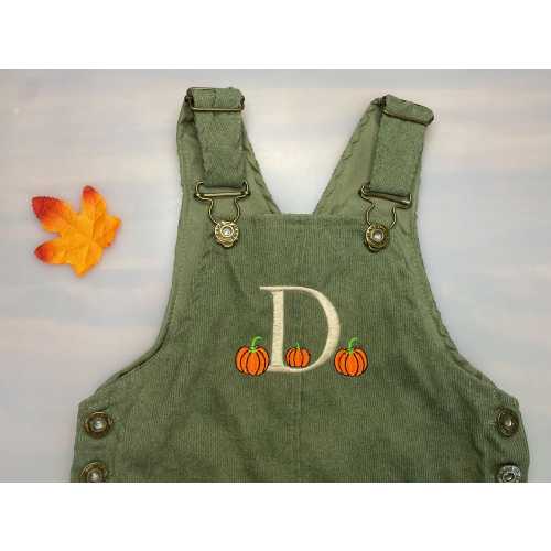 Fall personalized boy suspender pant, Pumpkin soft baby romper, thanksgiving name toddler overall, Halloween embroidered unisex jumpsuit
