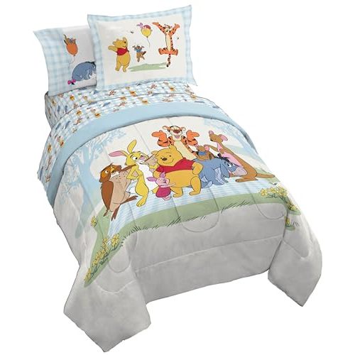 Jay Franco Kids Comforter Set Includes Sheets and Pillow Covers - Soft and Cozy Bed Set for Stylish Room Decor, Official Licensed Bedding, White - Winnie The Pooh, 7 Piece Full