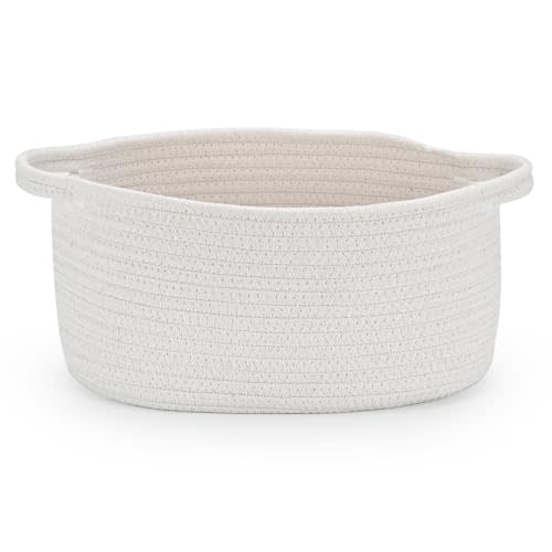 Happyiren Medium Woven Cotton Rope Basket with Handle Empty Decorative Gift Basket for Baby Shower, Graduation, Father's Day, Nursery Storage 13" Dia x 8" W x 6" H