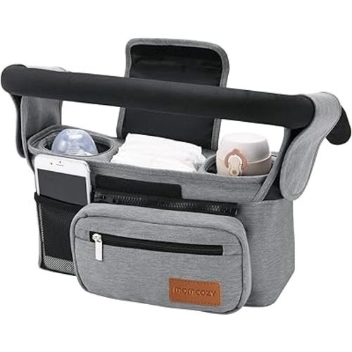 Momcozy Universal Stroller Organizer with Insulated Cup Holder Detachable Phone Bag & Shoulder Strap, Fits for Stroller Like Uppababy, Baby Jogger, Britax, BOB, Umbrella and Pet Stroller