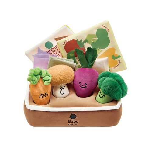 Bc Babycare Pull & Play Activity Toy Tissue Box Toy, Veggies-Shaped with Crinkle Fabrics, Design for Sensory Learning