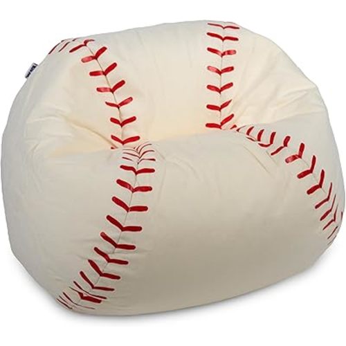 Big Joe Sports Ball Bean Bag Chair for Kids, Baseball Plush, Ultra-Soft Lightweight Polyester Blend, 2.5 Foot Refillable