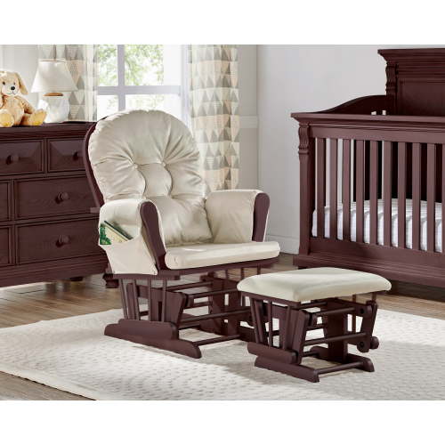 Suite Bebe Mason Glider & Ottoman, Espresso Finish with Beige Cushions
