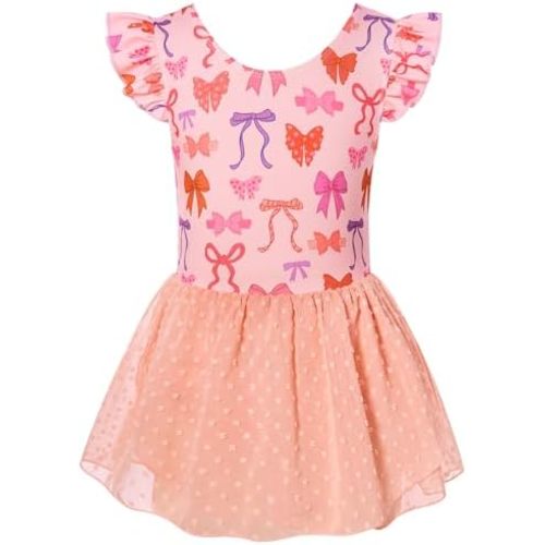 Funnycokid Ballet Leotard for Girls Dance Leotards with Skirt Toddler Ruffle Sleeve Ballerina Outfit