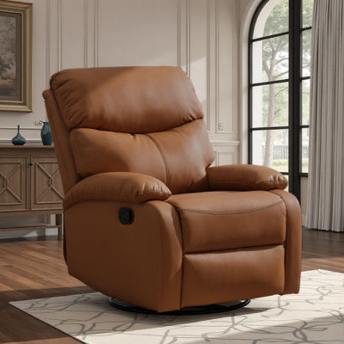Fraher Top Grain Genuine Leather Recliner, Small Swivel Rocker Recliner Chair,manual Recliner Chair For Living Room, Bedroom, Home Theater,rv | Wayfair
