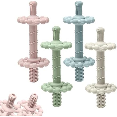 4 Pack Teething Toys for Babies 0-3 3-6 Months – Anti-Choking Design,Teething Relief for Infant Straws Sticks 6-24 Months, Baby Toddlers Silicone teether Tubes