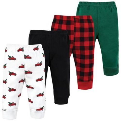 Hudson Baby Basics Infant Boy Comfy Cotton Pants 4-Pack, Evergreen Express, 0-3 Months