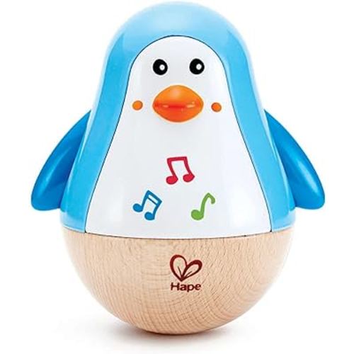 Hape Penguin Musical Wobbler | Colorful Wobbling Melody Penguin, Roly Poly Toy for Kids 6 Months+, Multicolor, 5'' x 2'' (E0331) , Blue