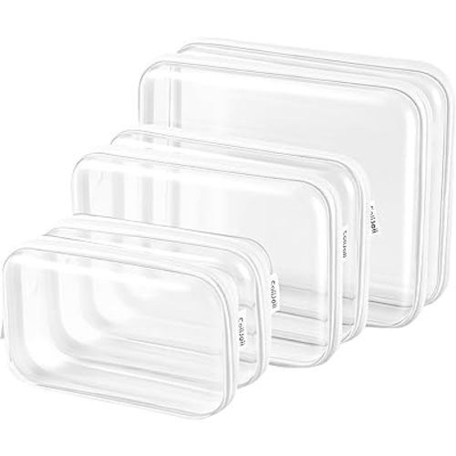 CoiiJoii 6PCS Clear Zipper Pouches, Small Christmas Item Storage Bins, Zippered Hard Pouch Double, Portable Makeup and Cosmetic Bag, Storage Organizer Bins, Hard Plastic Case, Clear Zipper Bags