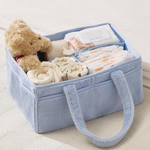 luxury little Soft Baby Diaper Caddy Organizer, Nursery Storage Basket with Removable Divider, Portable Baby Diapers Basket, Gifts for New Parent, Baby Shower, Newborn Must-Have Essentials, Baby Blue
