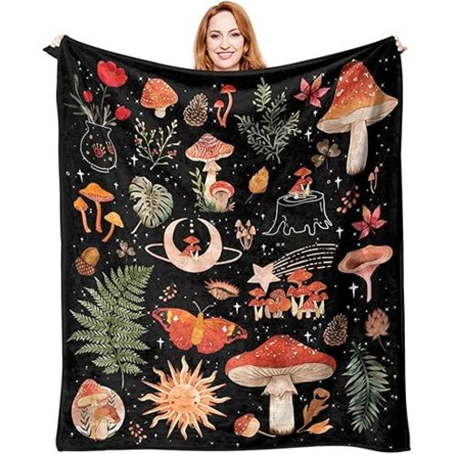 Mushroom Blanket Gothic Gifts for Women Men - Gothic 50"X60" Soft Throw Blanket - Mushrooms Derco Present for Woman Man Boys Girls Mushrooms Decorations Gifts
