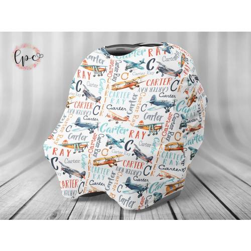 Personalized Airplane Car Seat Cover - Baby Car Seat Cover Boy - Vintage Airplane Personalized Nursing Cover - Air Plane Car Seat Cover