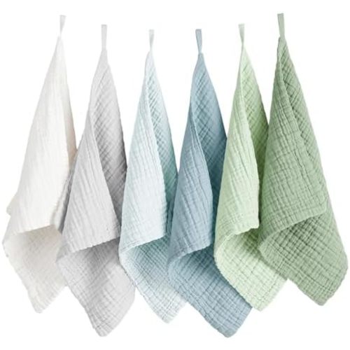 Konssy 6 Pack Muslin Baby Washcloths, 100% Cotton Wash Cloth Set