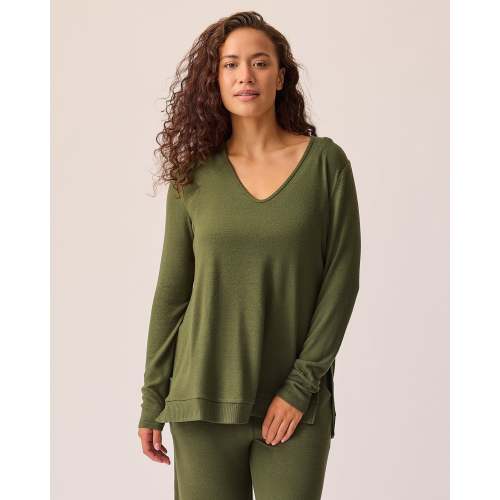 CozyKnit Maternity & Nursing V-neck Top | Deep Olive - Kindred Bravely