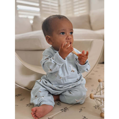 Cowboy Goose Light Blue Long Sleeve Fleece Jumpsuit | günamüna
