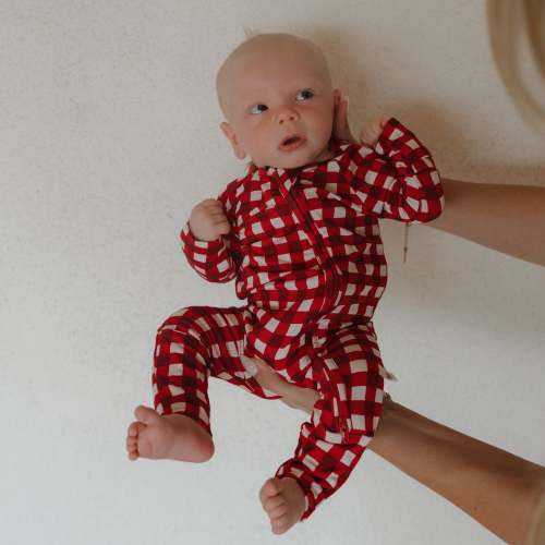 bamboo zip pajamas - scarlet gingham