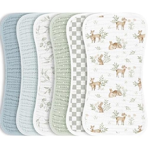 Konssy Muslin Baby Burp Cloths Sets for Unisex- 6 Pack Large 100% Cotton Burping Clothes for Newborn, Baby Girls and Boys