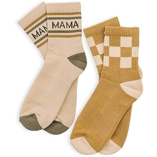 Lottie Dottie Womens Half-Crew Cotton Socks 2-Pack | Checkered and Retro Stripe Socks | Novelty Socks for Women