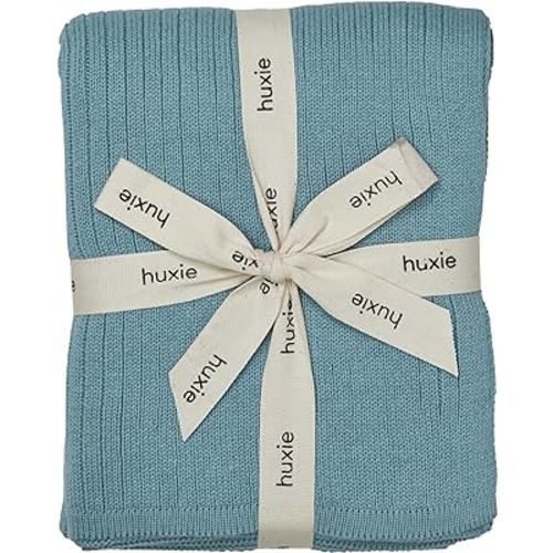 Knitted Organic Cotton Baby Blanket- Swaddle Blanket, 30" x 40" Soft Receiving Blanket for Newborn (Ribbed - Polar Blue)
