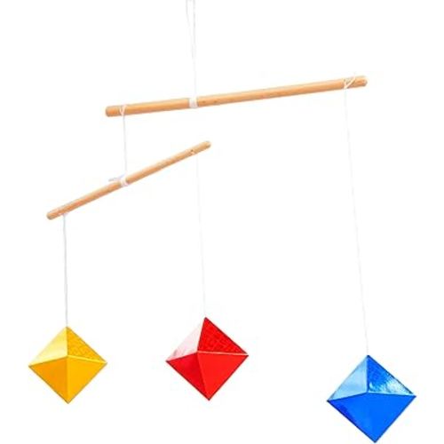 Geometric Octahedron in Same Size Hanging Mobile,Montessori Mobile, Yellow Blue Red, Wooden Dowel