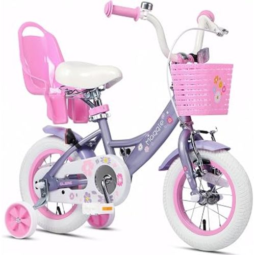 Glerc Maggie Girls Bike, 12-20 Inch Kids Bike for 2-13 Years Old Children, Princess Style Kids Bicycle with Doll-Seat & Basket & Training Wheels, Multiple Colors