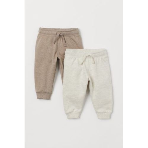 2-pack Cotton Joggers - Beige melange/light taupe - Kids | H&M US