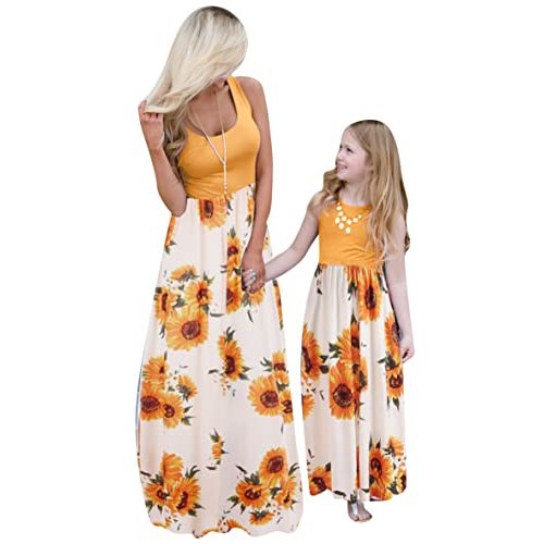 Summer Cute Mommy and Me Boho Striped Chevron Maxi Dresses