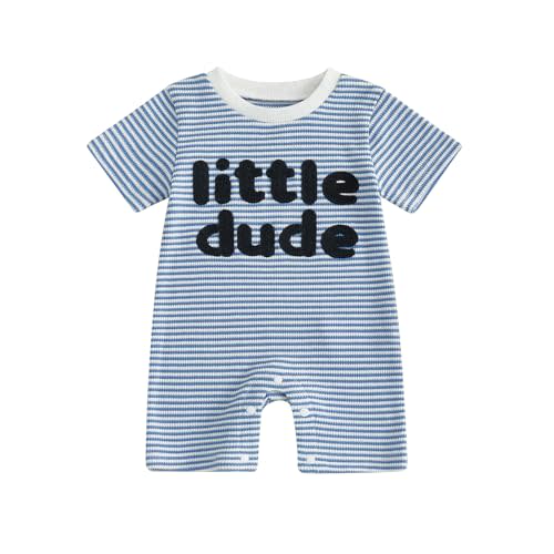 Sejardin Newborn Infant Baby Boy Summer Jumpsuit Letter Embroidery Short Sleeve Crew Neck Romper Waffle Outfit