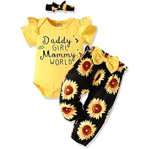 Newborn Baby Girl Clothes Infant Baby Ruffle Romper Pants Summer Outfits 4PCS Gifts Set Toddler Girls' Clothing