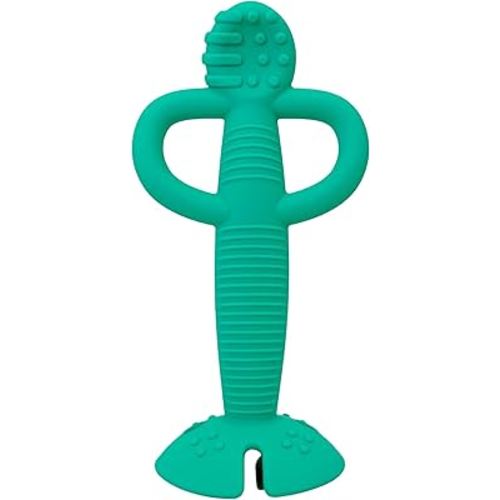 Busy Baby Teething Spoon - 2-in-1 Teether and Training Spoon for Self Feeding, Dishwasher Safe, BPA Free, Food Grade Silicone (Spearmint)