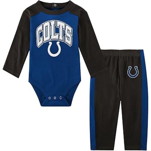NFL New Born Infant 0/3M-6/9M Officially Licensed Arched Logos 2 Pack Long Sleeve Bodysuit Creeper and Pants Set