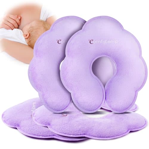 Comfytemp Breastfeeding Therapy Packs, 4-Pack Larger Dual-Sided Hot & Cold Breast Gel Ice Pads, Reusable Postpartum Essentials for Pain Relief, Mastitis, Engorgement, New Mom Items