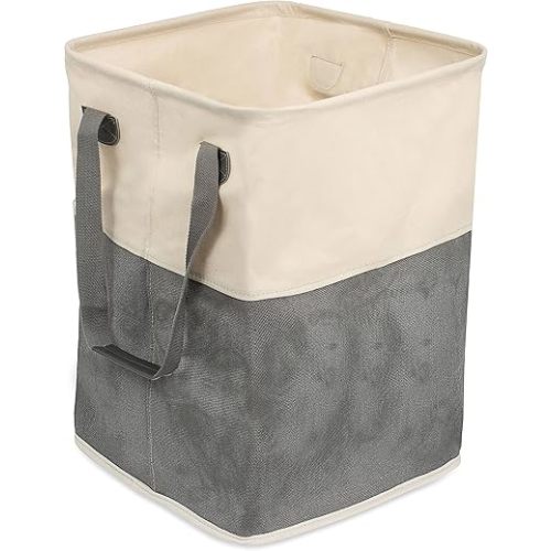 BirdRock Home Square Cloth Laundry Hamper with Handles - Dirty Clothes Sorter - Easy Storage - Foldable - Grey and White Canvas
