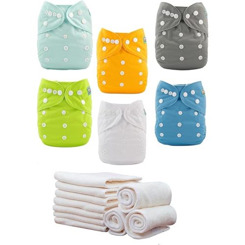 ALVABABY Baby Cloth Diapers/6 Pack with 12 pcs 4-Layer Rayon from Bamboo Inserts/Adjustable Washable Reusable 6BM98-MB