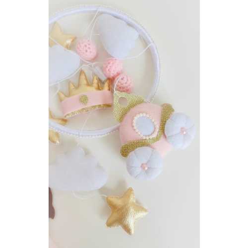 Princess Mobile - Crown mobile - Princess Baby Crib Mobile - Girl Nursery - Baby Girl Felt Mobile - Pink Gold Mobile - Princess Room Decor