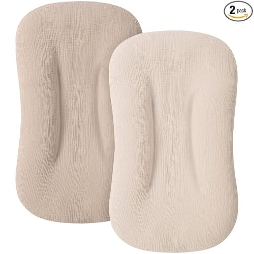 Muslin Baby Cover for Newborn, Soft and Breathable 100% Cotton Lounger Slipcover Neutral, Pack of 2(Clay)