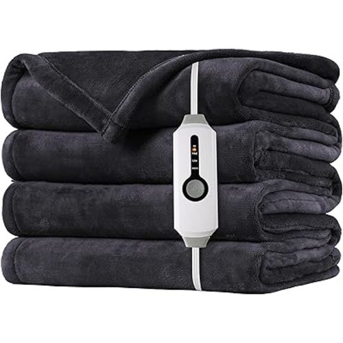 Heated Blanket Twin Size 62"x84", Soft Cozy Flannel Electric Blanket with 4 Heating Levels & 10 Hours Auto Shut Off, Extra Warmth, Machine Washable for Office & Sofa, Dark Grey
