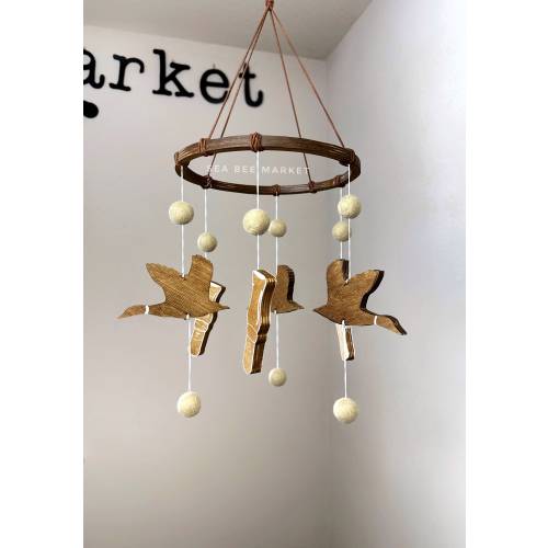 Duck Baby Crib Mobile: Wooden Goose Nursery Decor with Bird Calls